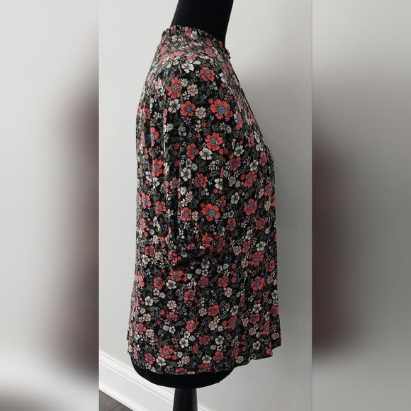 Knox Rose black floral short sleeve high neck Blouse Size Small - Picture 5 of 16